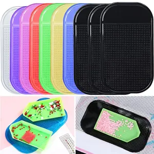 10 Pcs Anti-Slip Tools Sticky Mat for Diamond Painting, 5.6 x 3.3 Inch Universal Gel Pad for Holding Tray 5D Diamond Embroidery Accessories, 8 Colors