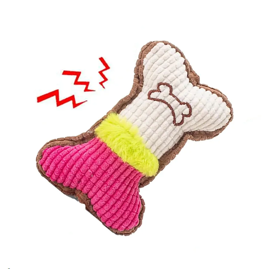 1pc Dog Squeaky Toys, Bones Plush Dogs Chew Toy for Small Medium Breed Puppy Aggressive Chewer Pets Puppy Playing Cleaning Teeth