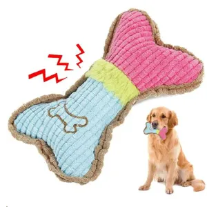 1pc Dog Squeaky Toys, Bones Plush Dogs Chew Toy for Small Medium Breed Puppy Aggressive Chewer Pets Puppy Playing Cleaning Teeth