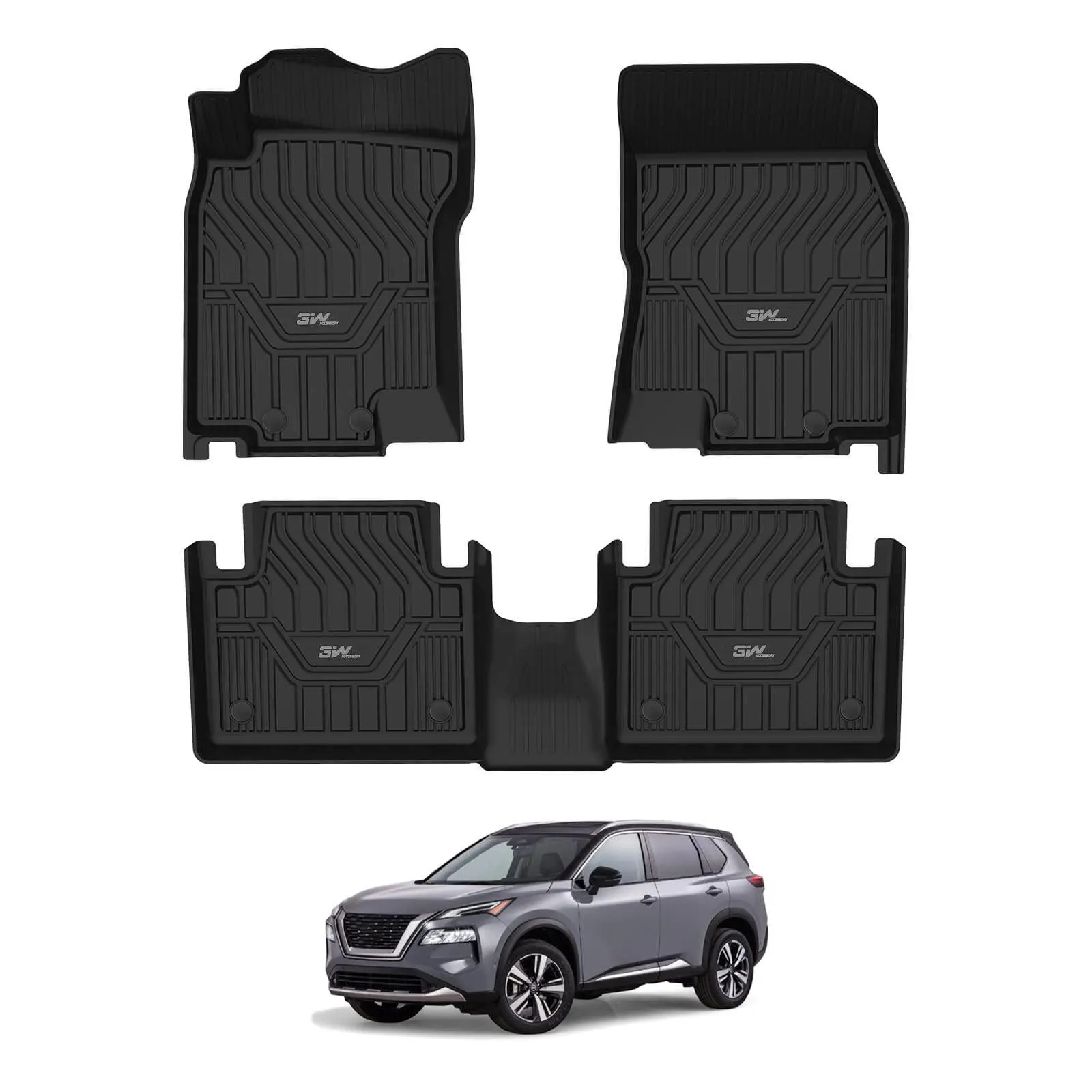 3W Nissan Rogue 2014-2020 Custom Floor Mats Cargo Liner TPE Material & All-Weather Protection