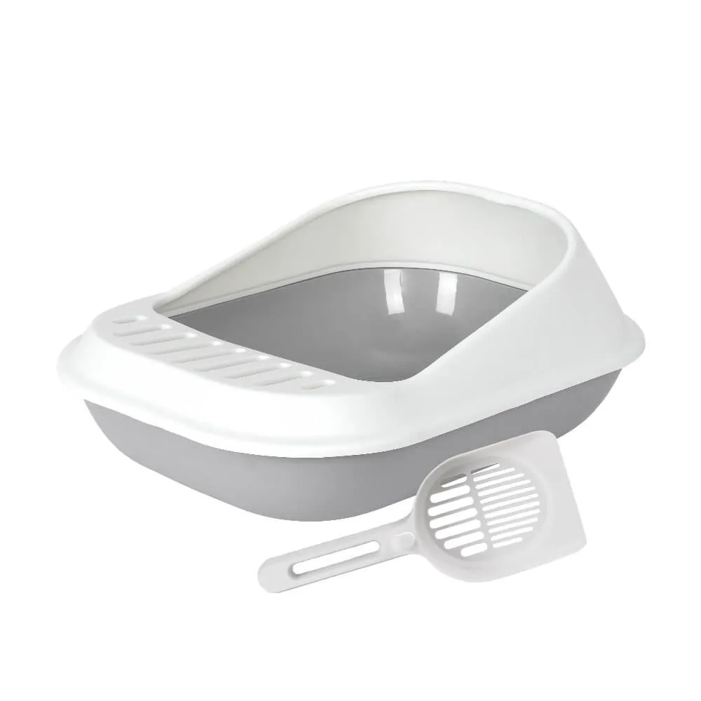 AllPetSolutions Cat Litter Tray with High Sides & Scoop, Grey