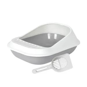 AllPetSolutions Cat Litter Tray with High Sides & Scoop, Grey