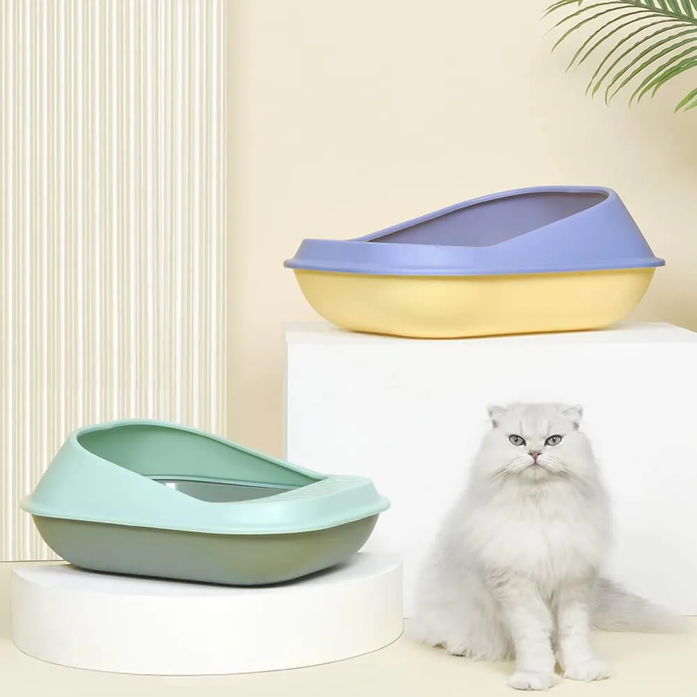 AllPetSolutions Cat Litter Tray with High Sides & Scoop, Grey