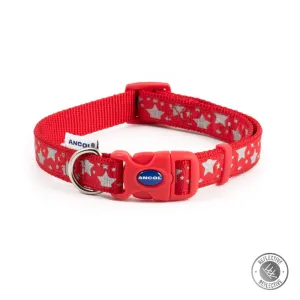 Ancol 30-50cm (Size 2-5) Red Adjustable Reflective Stars Dog Collar