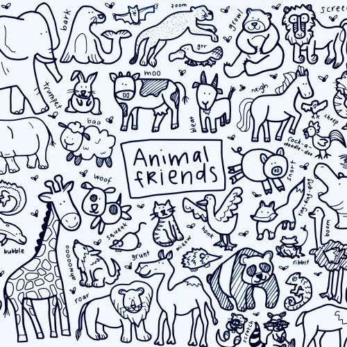 Animal Friends Washable Silicone Colouring Mat   14pcs Markers Set