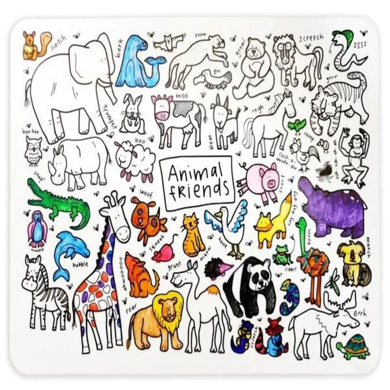 Animal Friends Washable Silicone Colouring Mat   14pcs Markers Set