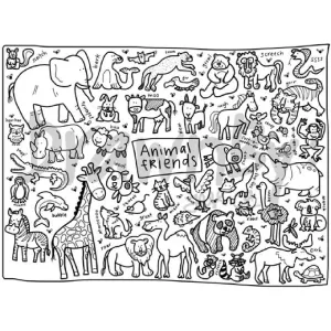 Animal Friends Washable Silicone Colouring Mat   14pcs Markers Set