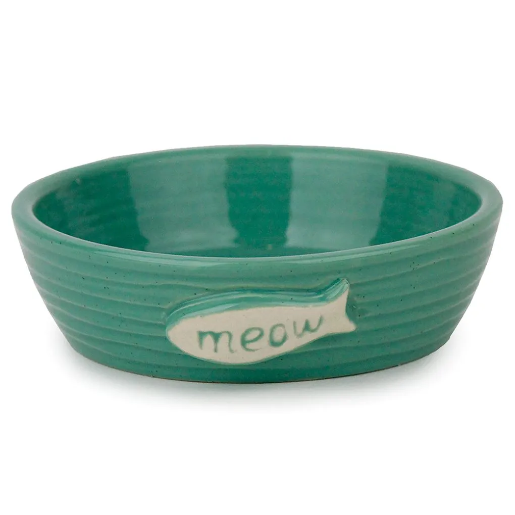 Cattitude Ceramic Cat Bowl Aqua Fish