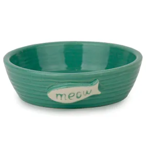 Cattitude Ceramic Cat Bowl Aqua Fish