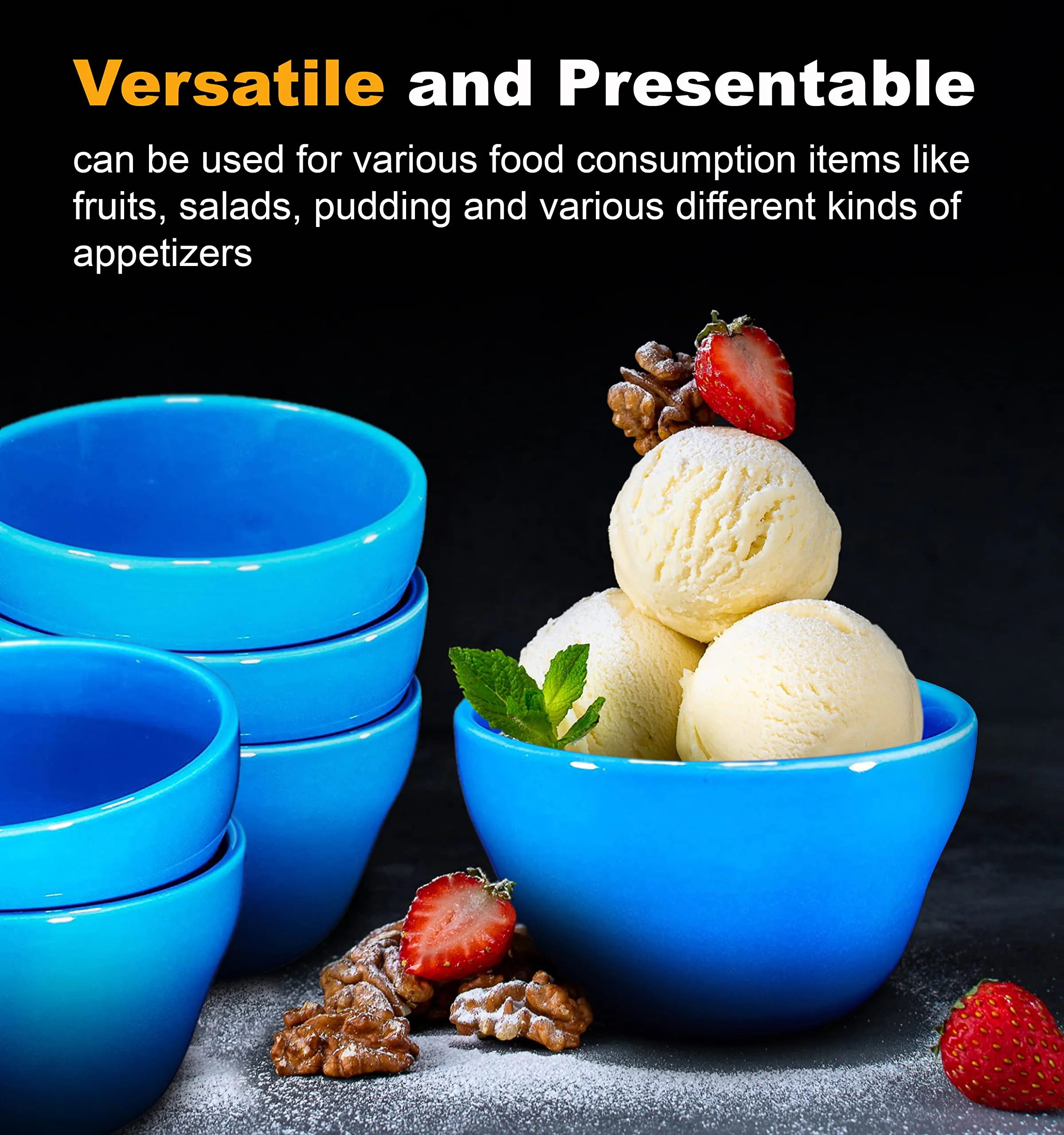 Ceramic 8 Oz Dessert Bowls - Set of 6 (Gradient Orange