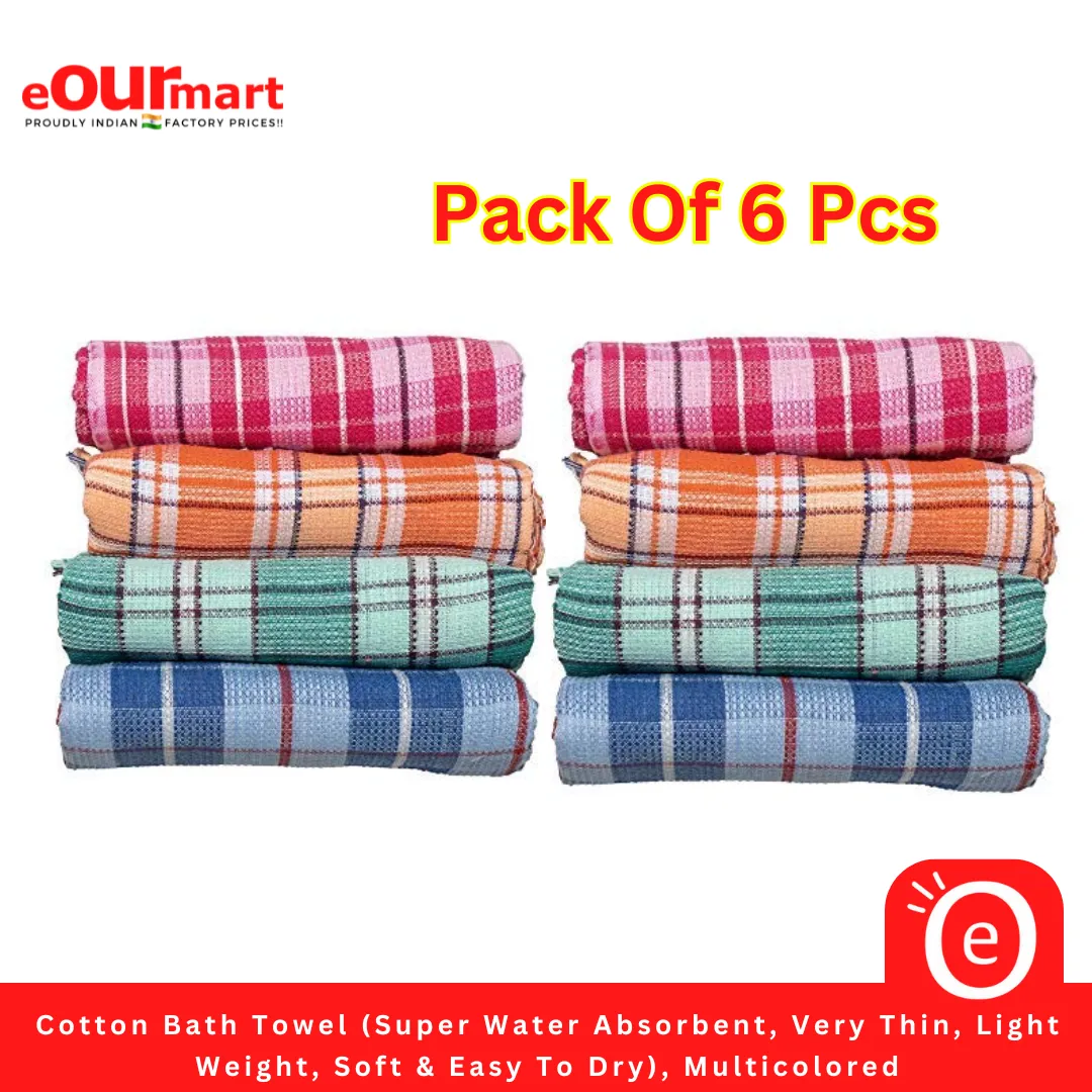 Cotton Bath Towel (Super Water Absorbent, Very Thin, Light Weight, Soft & Easy To Dry), Multicolored