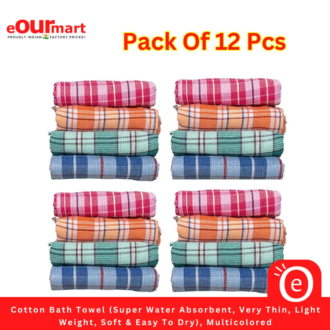 Cotton Bath Towel (Super Water Absorbent, Very Thin, Light Weight, Soft & Easy To Dry), Multicolored