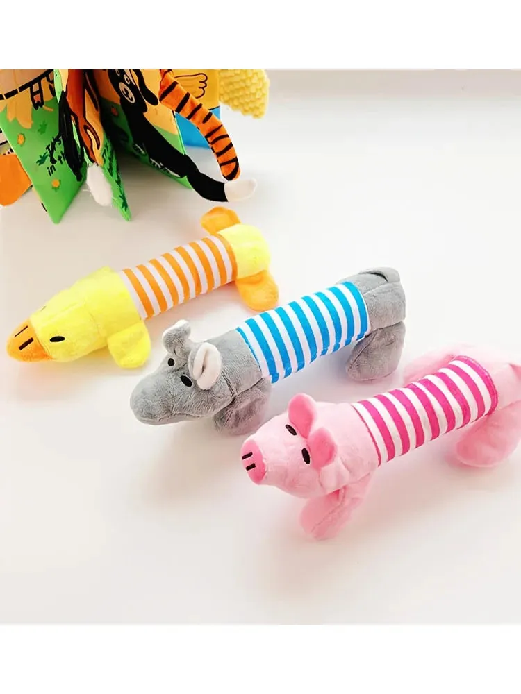 Cute Pet Dog Cat Plush Squeak Sound Dog Toys Funny Fleece Durability Chew Molar Toy Fit for All Pets Elephant Duck Pig
