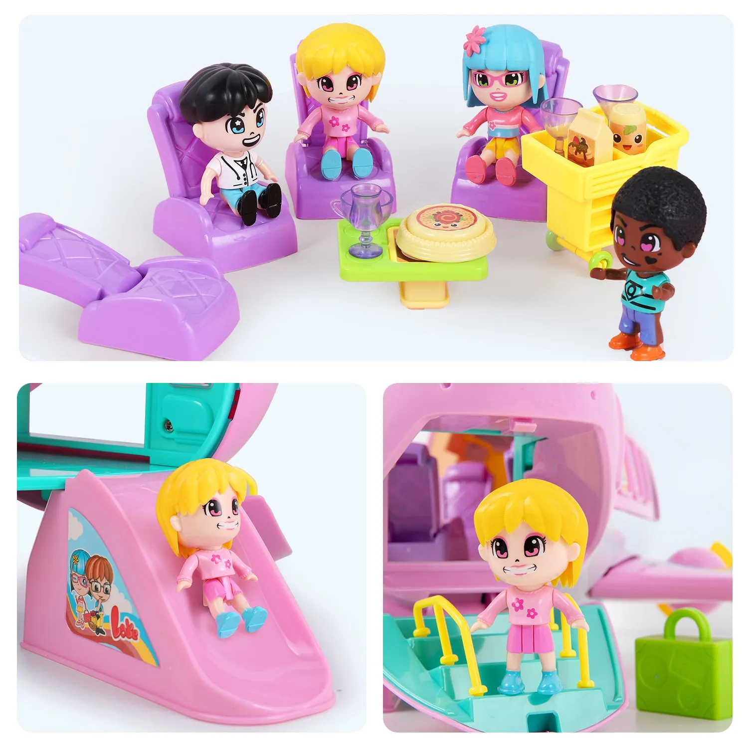 Doll Playset Pretend Play Doll House Set Pink Dream Jet Plane Toys