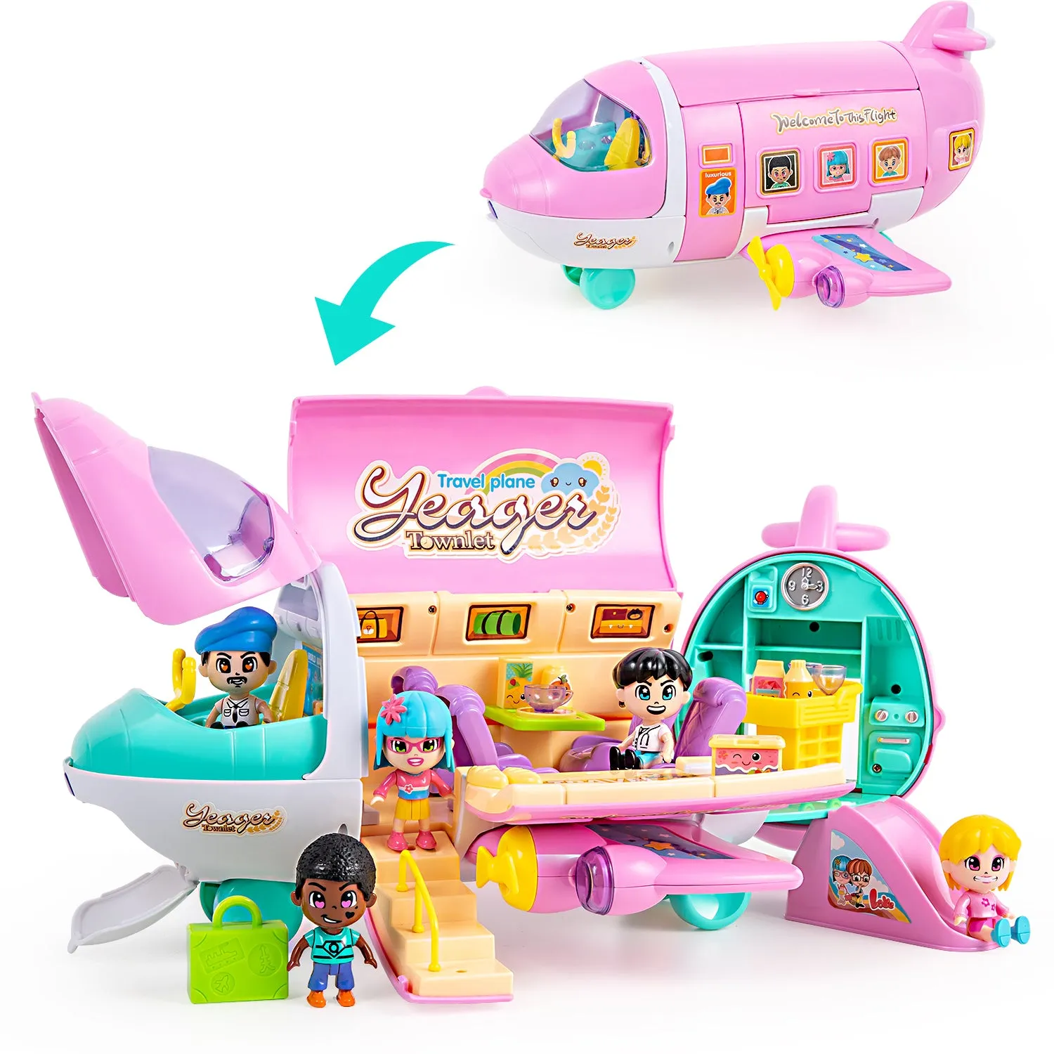 Doll Playset Pretend Play Doll House Set Pink Dream Jet Plane Toys
