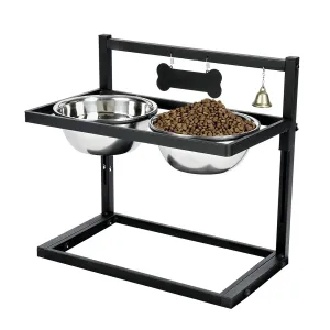 Fresh Fab Finds Dog Raised Bowls with 4.1 to 12.4in Adjustable Height Stainless Steel Elevated Double Dog Bowls with Bell Name Plate for Small Medium Large Dogs