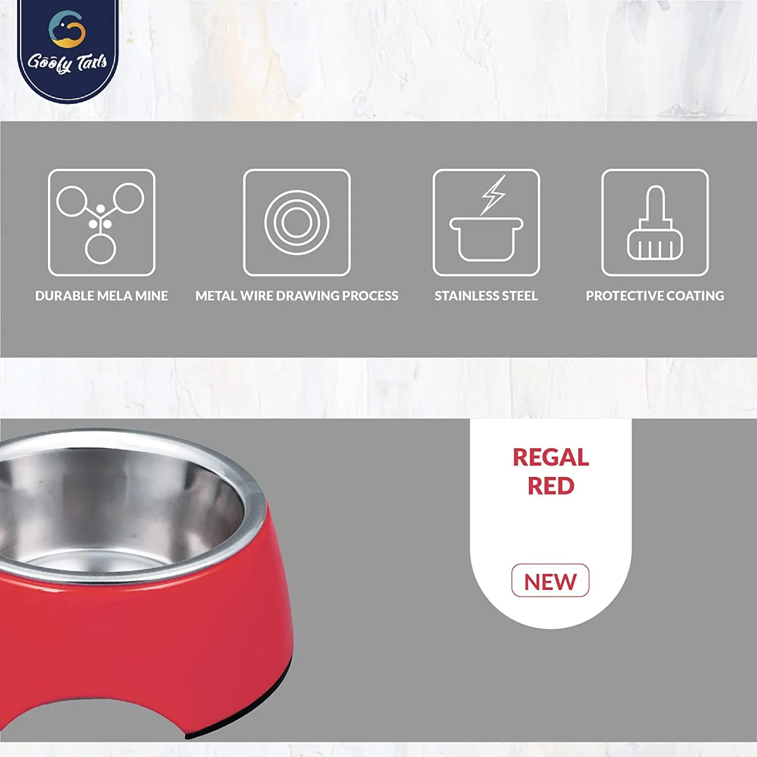Goofy Tails Stainless Steel Anti-Skid Dog Food Bowl (Red)