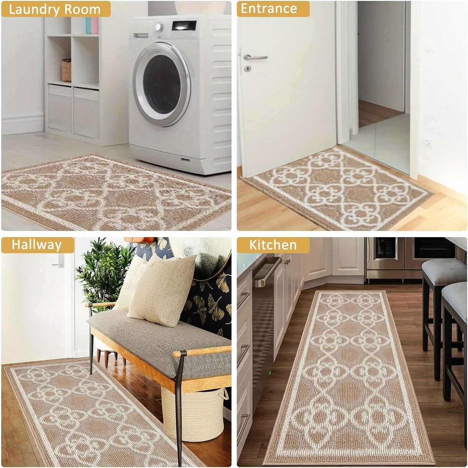 Kitchen Rug Sets 3 Piece with Runner, Farmhouse Kitchen Runner Rugs Non Skid Washable, Waterproof Kitchen Rugs and Mats, Washable Kitchen Rugs for Bathroom Entryway Indoor Front Door Laundry
