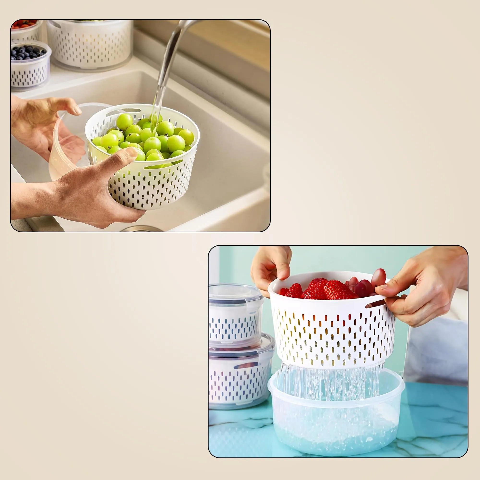 Kuber Industries 9 Pcs Food Containers | Round Storage Box for Fridge | Vegetable Fruit Strainer Basket | Refrigerator Storage Box | Containers With Airtight Lid | HXP00282 | Transparent | Pack of 3