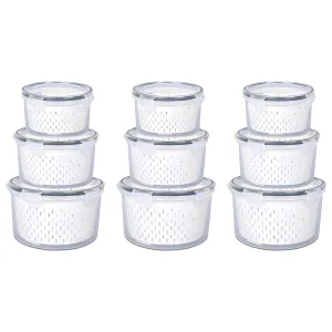 Kuber Industries 9 Pcs Food Containers | Round Storage Box for Fridge | Vegetable Fruit Strainer Basket | Refrigerator Storage Box | Containers With Airtight Lid | HXP00282 | Transparent | Pack of 3