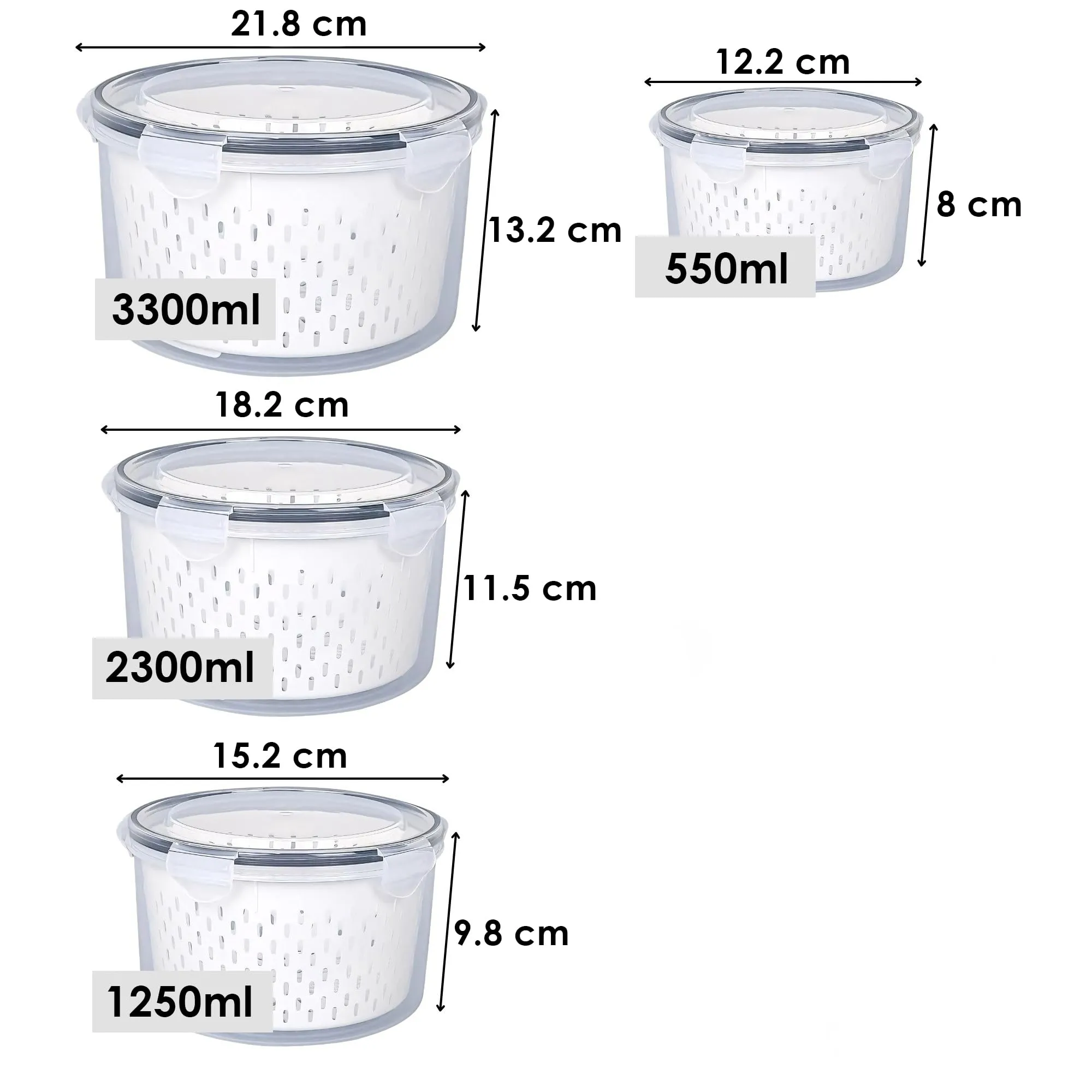 Kuber Industries (Pack of 4) Food Containers | Round Storage Box for Fridge | Vegetable Fruit Strainer Basket | Refrigerator Storage Box | Containers With Airtight Lid | HXP00285 | Transparent