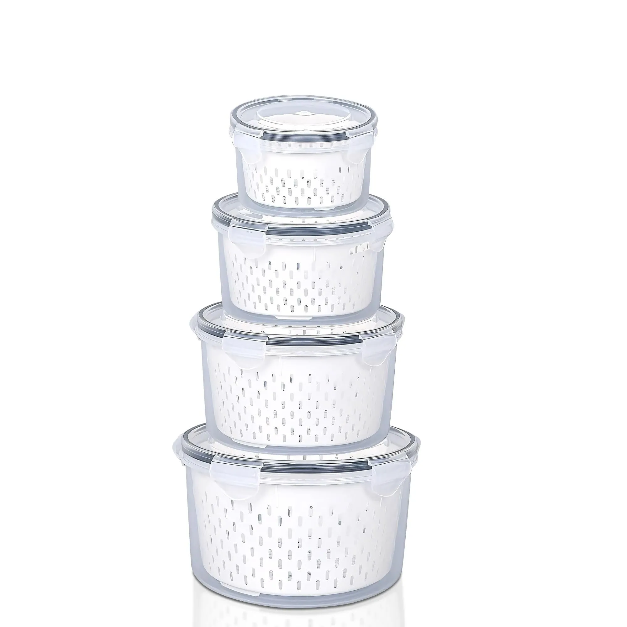 Kuber Industries (Pack of 4) Food Containers | Round Storage Box for Fridge | Vegetable Fruit Strainer Basket | Refrigerator Storage Box | Containers With Airtight Lid | HXP00285 | Transparent