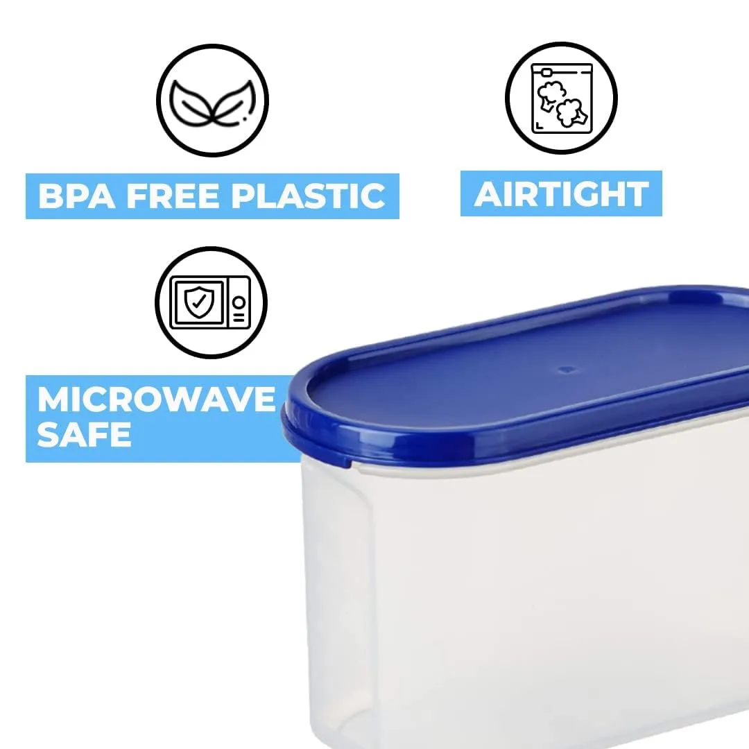 Kuber Industries Plastic Storage Containers With Lid I Set of 4, 1200 ml|Airtight, Stackable, Spill-proof, Travel-friendly|Transparent with Blue Lid|For Dry & Wet Foods, Cereals, Dryfruits (Pack Of 3)