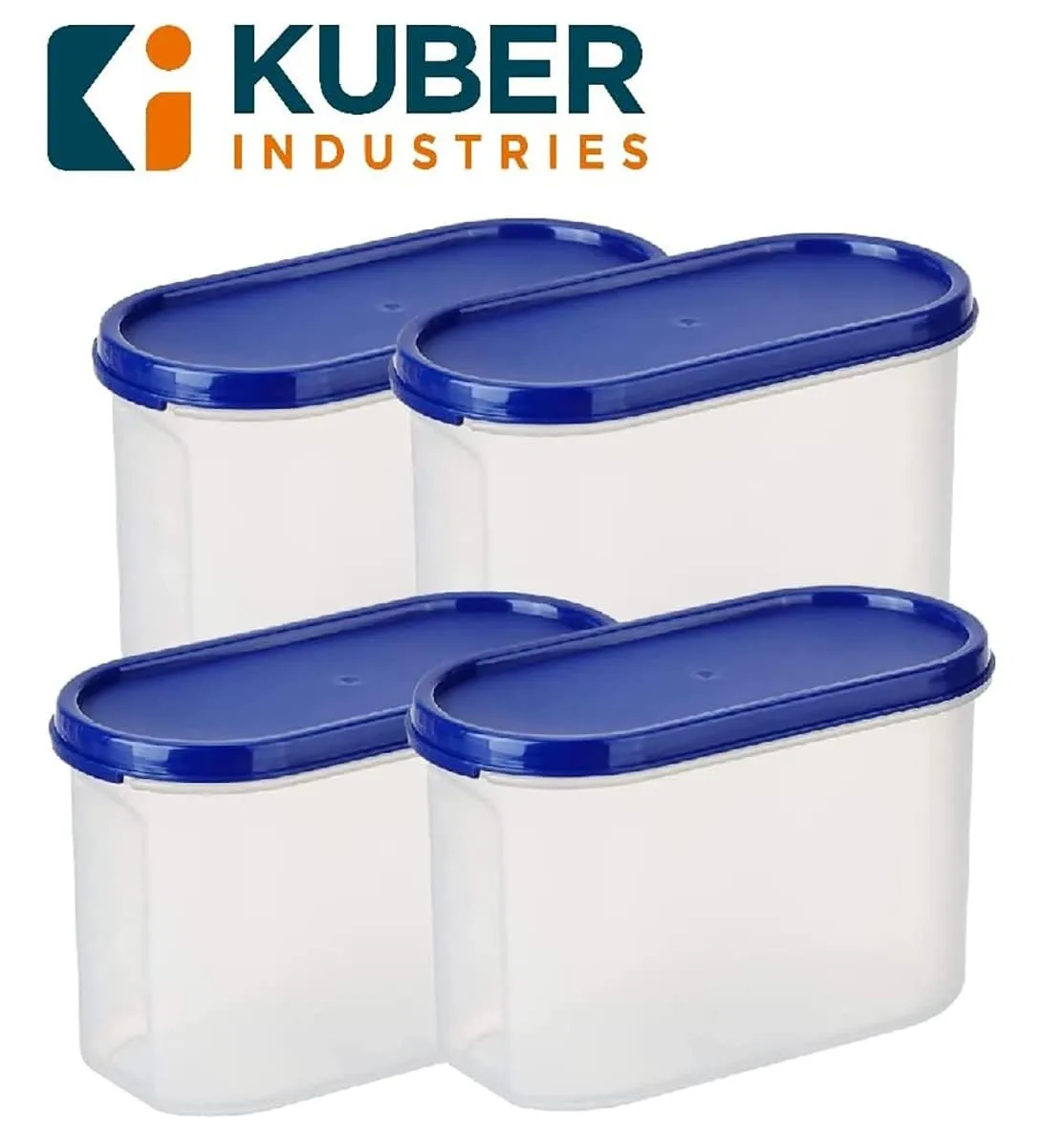 Kuber Industries Plastic Storage Containers With Lid I Set of 4, 1200 ml|Airtight, Stackable, Spill-proof, Travel-friendly|Transparent with Blue Lid|For Dry & Wet Foods, Cereals, Dryfruits (Pack Of 3)