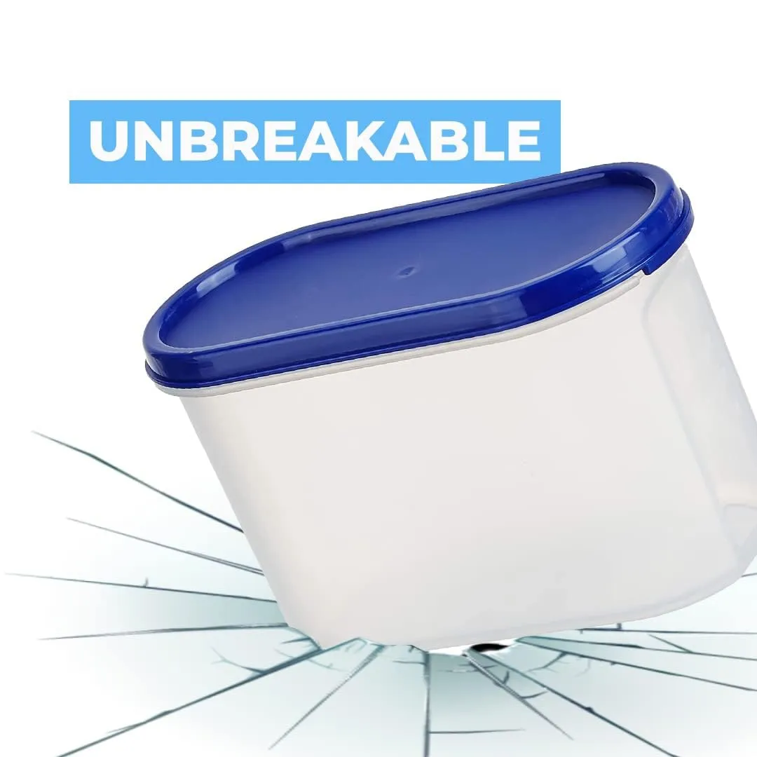 Kuber Industries Plastic Storage Containers With Lid I Set of 4, 1200 ml|Airtight, Stackable, Spill-proof, Travel-friendly|Transparent with Blue Lid|For Dry & Wet Foods, Cereals, Dryfruits (Pack Of 3)