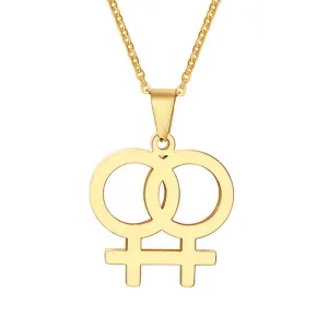 Lesbian Double Venus Symbol Stainless Steel Necklace - Gold