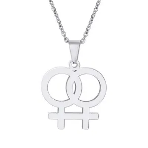 Lesbian Double Venus Symbol Stainless Steel Necklace - Silver