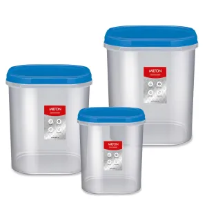 MILTON Plastic Quadra Storage Container, Set Of 3, (6000 Ml, 8000 Ml, 12000 Ml), Blue | Air Tight | Stackable | Multipurpose | Kitchen Organizer | Bpa Free | Easy To Clean | Dishwasher Safe