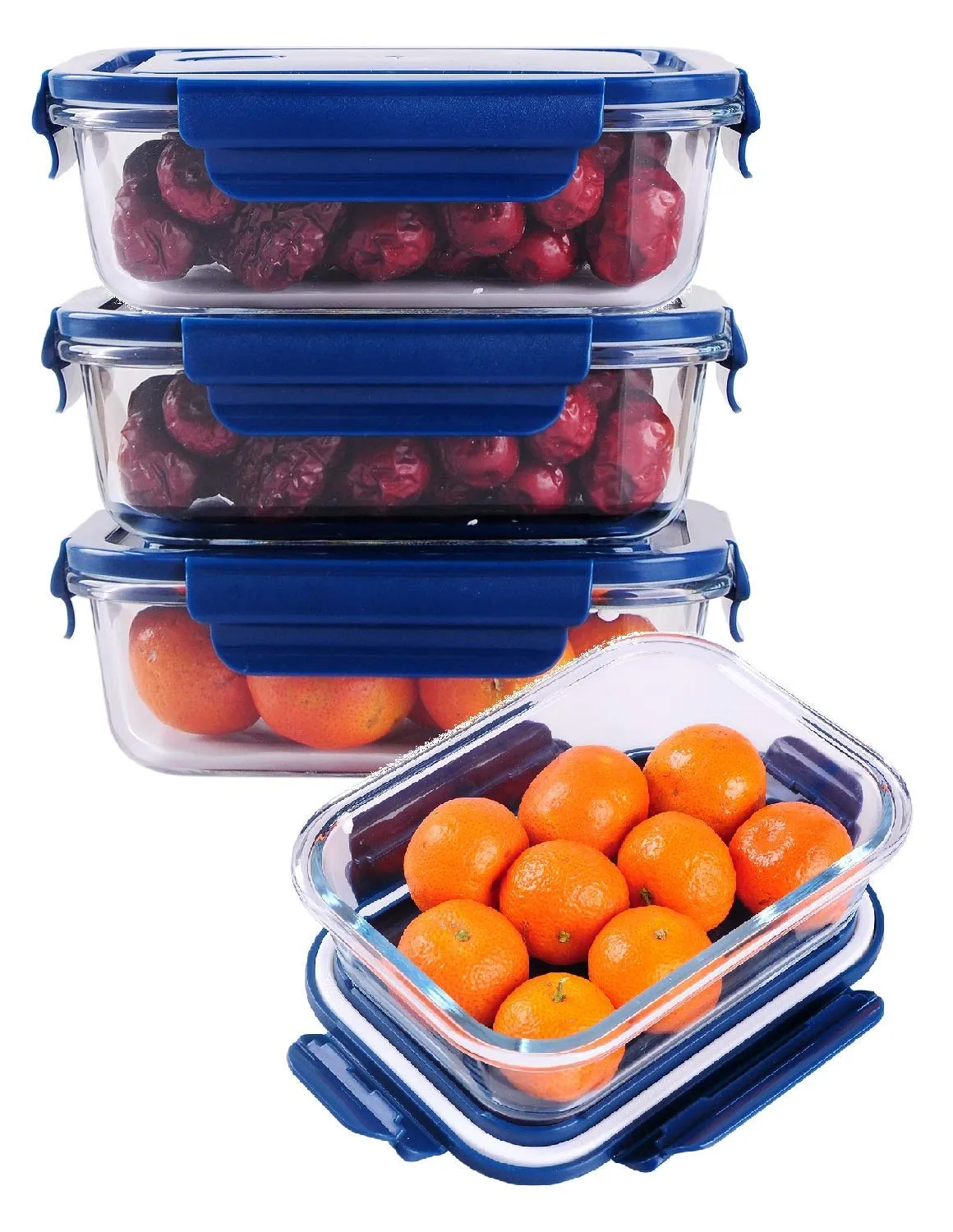 Om Kraft Sales Airtight Glass Meal and Food Containers with Lock Lid | Lunch Box Compatible with Microwave Oven Freezer Dishwasher (650 ml Pack 4)