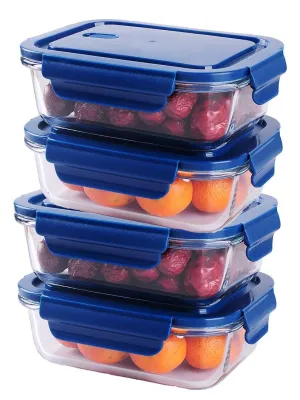 Om Kraft Sales Airtight Glass Meal and Food Containers with Lock Lid | Lunch Box Compatible with Microwave Oven Freezer Dishwasher (650 ml Pack 4)