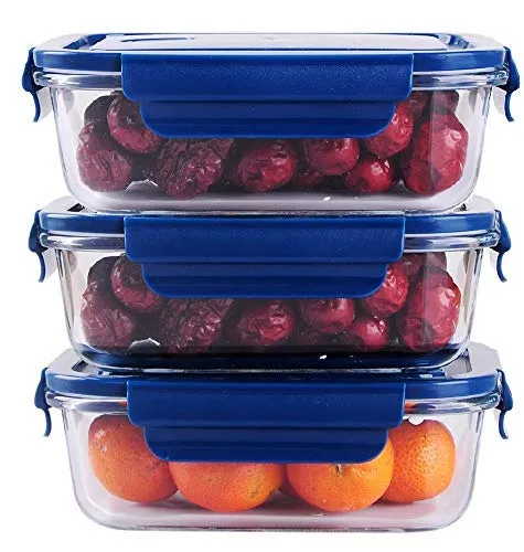 Om Kraft Sales Airtight Glass Meal and Food Containers with Lock Lid | Lunch Box Compatible with Microwave Oven Freezer Dishwasher (650 ml Pack 4)