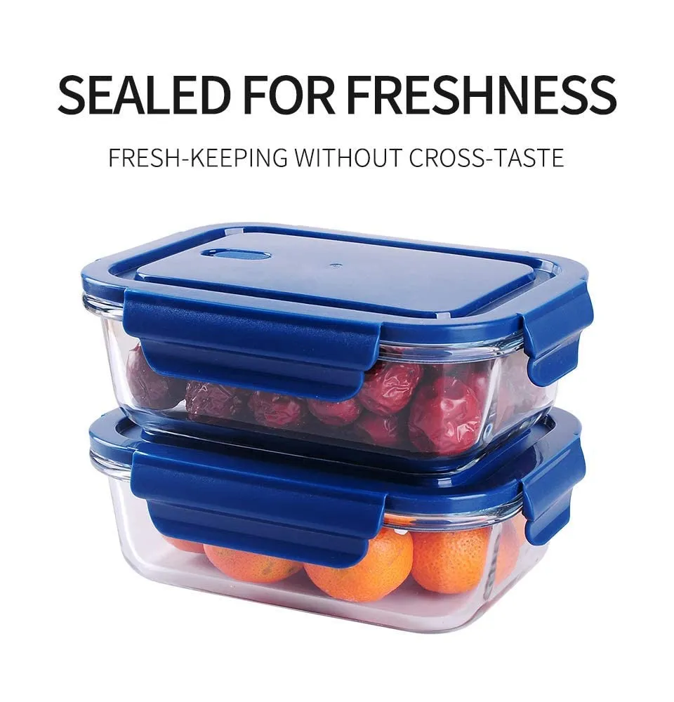 Om Kraft Sales Airtight Glass Meal and Food Containers with Lock Lid | Lunch Box Compatible with Microwave Oven Freezer Dishwasher (650 ml Pack 4)