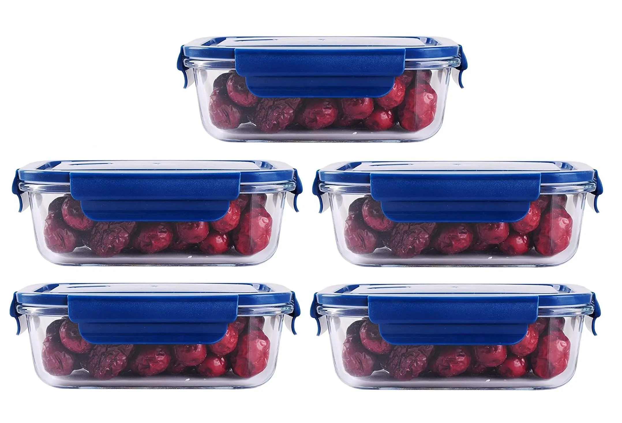 Om Kraft Sales Airtight Glass Meal and Food Containers with Lock Lid | Lunch Box Compatible with Microwave Oven Freezer Dishwasher (650 ml Pack 4)