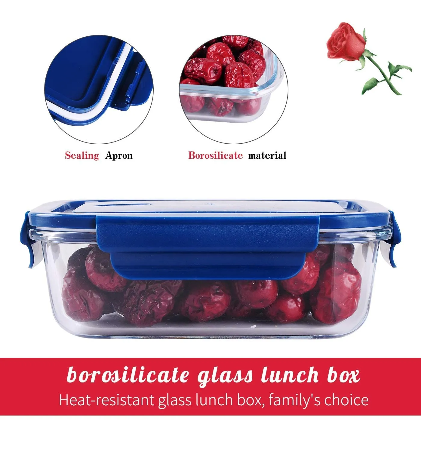 Om Kraft Sales Airtight Glass Meal and Food Containers with Lock Lid | Lunch Box Compatible with Microwave Oven Freezer Dishwasher (650 ml Pack 4)