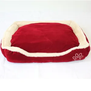 Pet Dog Cat Bed Home - Soft Cushion Mat - Faux Suede Fleece - Dark Red