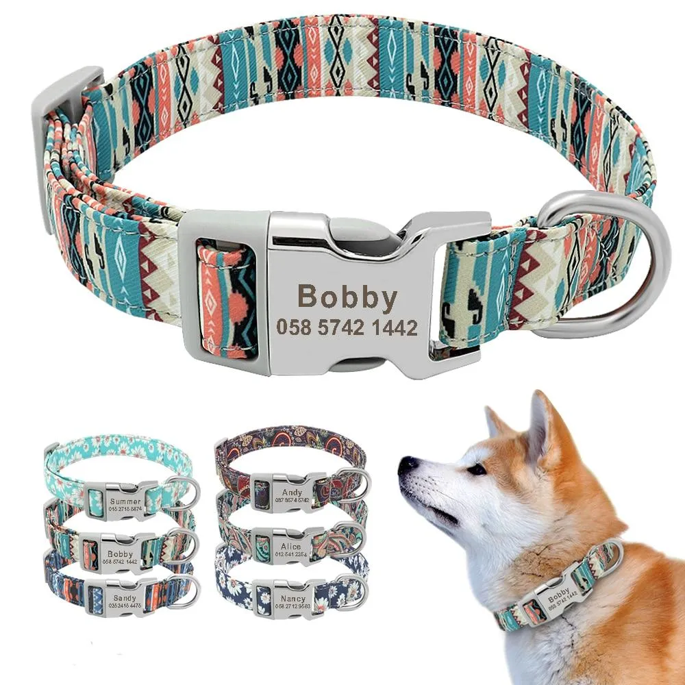 Pet Dog Customized Printed Nylon Collar Nylon Engraved Collar