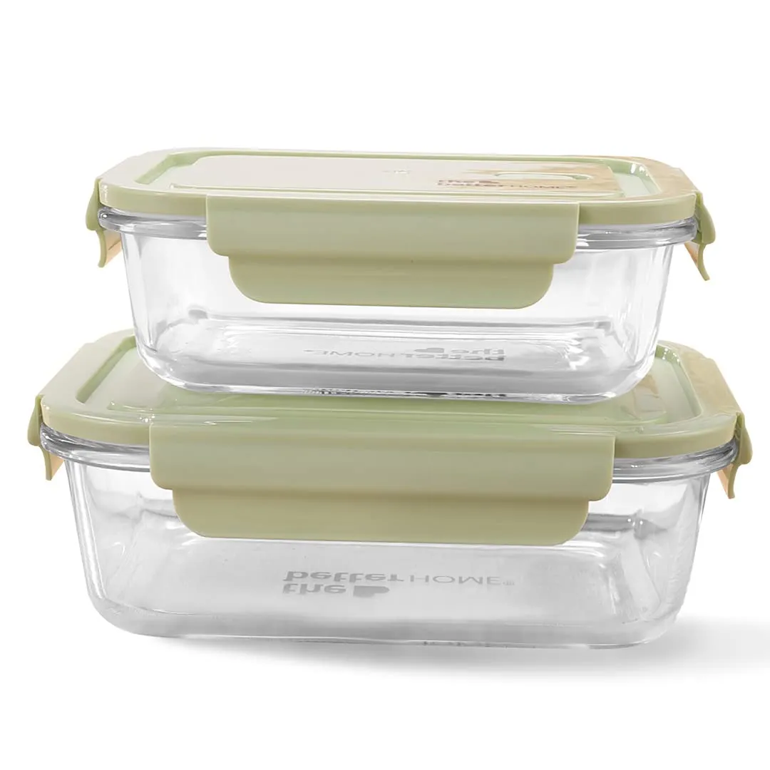 The Better Home Borosilicate Glass Lunch Box | Tiffin Box for Office for Men Women |Lunch Box for Women School Kids |Microwave Safe Leak Proof Airtight Lunch Boxes (Green) (680ml & 1040ml)