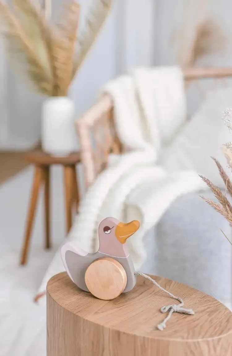 Wooden Pull Toy Pink Duck