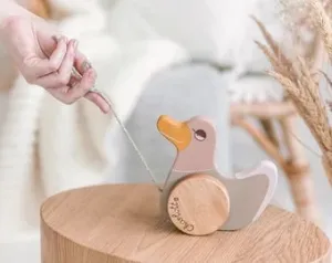 Wooden Pull Toy Pink Duck