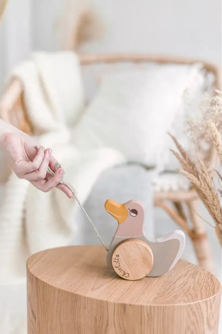 Wooden Pull Toy Pink Duck